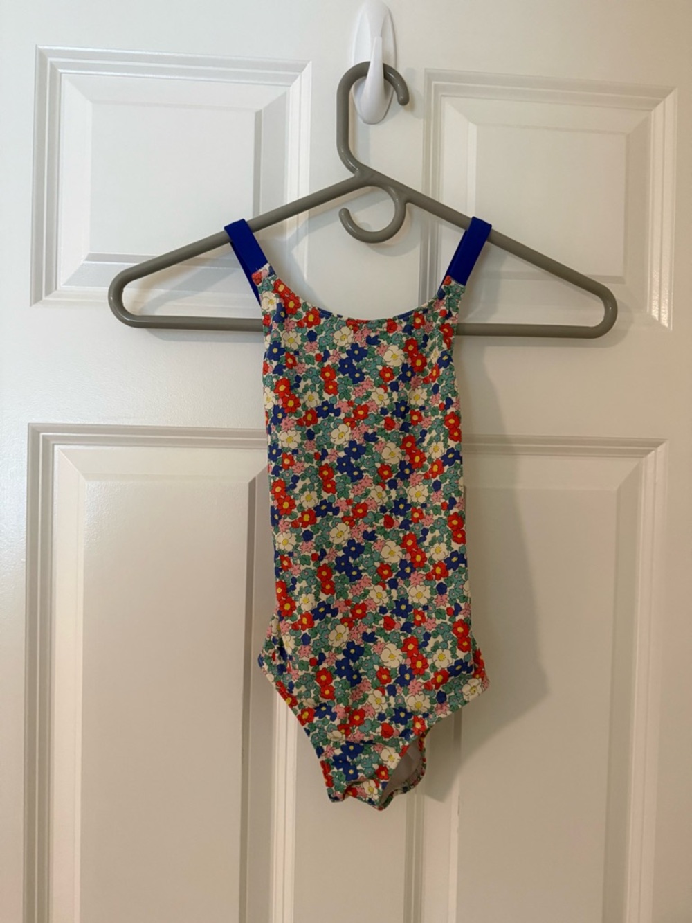 Mini Boden Multicolor Floral Swimsuit with Blue Straps